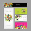 Set of cards, floral tree for your design Royalty Free Stock Photo
