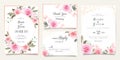 Set of cards with floral. Wedding invitation card template set with floral frame. Red and peach roses botanic illustration for Royalty Free Stock Photo