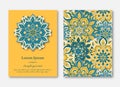 Set of cards, flyers, brochures, templates with hand drawn mandala pattern. Vintage oriental style.