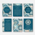 Set of cards, flyers, brochures, templates with hand drawn mandala pattern. Vintage oriental style.