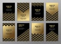 Set of cards, gold on the black. Business plates. Invitations. Vector. Royalty Free Stock Photo