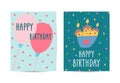 Set of cards Happy Birthday. Collection greeting templates. Invitation cards to the party. Vector banners with cake, balloons Royalty Free Stock Photo