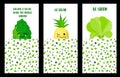 A set of cards for international vegan and vegetarian day. Pineapple, Spinach and Artichoke. Characters Friends. Healthy food.