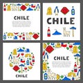 Set of cards with lettering and doodle colored Chile icons.