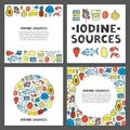 Set of cards with lettering and doodle colored iodine food sources.