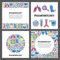 Set of cards with lettering and doodle colored pulmonology items.