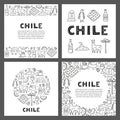 Set of cards with lettering and doodle outline Chile icons.