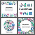 Set of cards with lettering and doodle pneumonia icons.