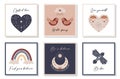 A set of cards with mystical, mysterious, boho, celestial elements. Square posters with motivating, inspiring