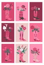 Set of cards or posters with bouquets of flowers in cowboy boots. Vector graphics Royalty Free Stock Photo