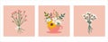 Set of cards with spring flowers, leaves and bouquets. Greeting card, poster, baner .Vector Royalty Free Stock Photo