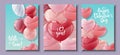 Set of cards for Valentine's Day and Mother's Day. Poster, banner with balloons on a blue background. Background