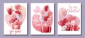 Set of cards for Valentine's Day and Mother's Day. Poster, banner with balloons and gift box. Background with