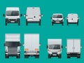 Set of cargo trucks front and rear view. Delivery Vehicles isolated. Cargo Truck and Van. Vector illustration. Royalty Free Stock Photo