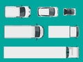 Set of cargo trucks. View from above. Delivery Vehicles isolated. Cargo Truck and Van. Vector illustration.