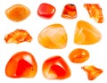 Set of Carnelian Cornelian gemstones isolated