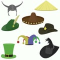 Set of carnival hats flat style.