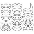Set of carnival mask outlines isolated on white. Collection festive mask icons symbols. Decorations for masquerade, parties and va