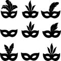 set of 9 carnival mask silhouettes Royalty Free Stock Photo