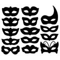 Set of carnival mask silhouettes isolated on white. Collection festive mask icons symbols. Decorations for masquerade, parties and Royalty Free Stock Photo