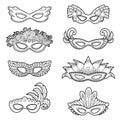 Set of carnival masks, black and white collection of cartoon accessories