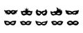 Set of carnival masks silhouettes. Black masquerade masks, for party, parade and carnival, for Mardi Gras and Halloween Royalty Free Stock Photo