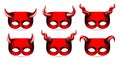 Set of Carnival red devil masks with different kind of horns.