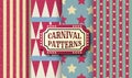 Set of carnival retro vintage seamless patterns. Textured old fashioned circus wallpaper templates. Collection of vector texture