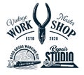 Set of carpentry logos for wood carving workshop