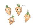 Set carrot cartoon character isolated on white background. Royalty Free Stock Photo