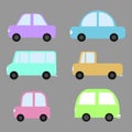 Set of cars. Flat collection of transport. Primitive automobile, mini, truck, bus. Simple vector illustration