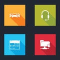 Set Cars, Headphones with microphone, Calendar and FTP folder download icon. Vector