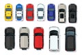 Set of cars top view. Flat style city transport. Vehicle icons isolated.