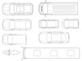 Set of cars top view in outline. Vector set of outline icons cars. City transport. View to the top Royalty Free Stock Photo