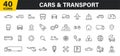 Set of 40 Cars and transport web icons in line style. Airplane, bus, parking, travel, train, comfortable. Vector illustration Royalty Free Stock Photo