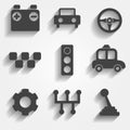 Set of 9 cars web and mobile icons. Vector. Royalty Free Stock Photo