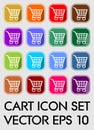Set of cart icons, rounded square in different color variants, flat buttons with white cart pictogram Royalty Free Stock Photo