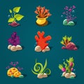 Set of Cartoon Algae, Elements for Aquarium Decoration. Royalty Free Stock Photo