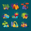 Set of cartoon algae, elements for aquarium Royalty Free Stock Photo