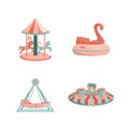 Set of cartoon amusement park rides icons