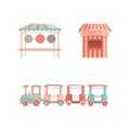 Set of cartoon amusement park rides icons