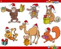 Set of cartoon animal characters on Christmas time Royalty Free Stock Photo