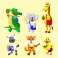 Set of cartoon animal pictures, school activity themes