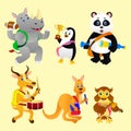 Set of cartoon animal pictures, school activity themes