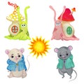 Set of cartoon animals characters. Mice, snails and the sun. Isolated on a white background. Royalty Free Stock Photo