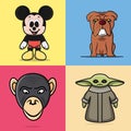 Set Of Cartoon and Animals faces vector illustration Royalty Free Stock Photo