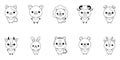 Set cartoon animals in hand drawn style on white background. Hand drawn illustration. Cartoon vector illustration. Cute Royalty Free Stock Photo