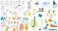 Set. Cartoon animals in scandinavian style. The best friends are bear, crocodile, cat, dog, flamingo, elephant, fox, rabbit