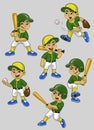 Set cartoon of asian boy baseball player Royalty Free Stock Photo