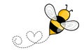 Set of cartoon bee mascot. A small bees flying on a dotted route. Wasp collection. Vector characters. Incest icon Royalty Free Stock Photo